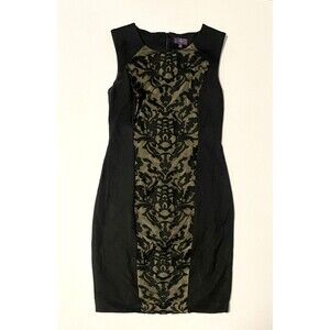 NYDJ Black Stretch Sheath Dress with Lace Inset Built-in Shapewear‎ 8 Cocktail